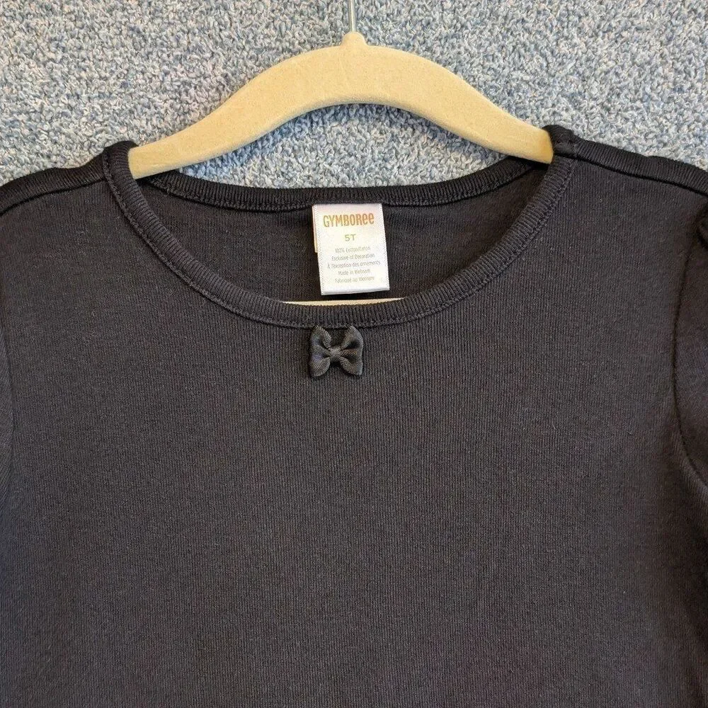 Gymboree Girls Size 5T Solid Black Basic Neutral Bow Detail Short Sleeve Shirt